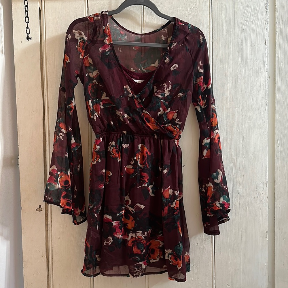 Abercrombie floral bell sleeve mini dress size small